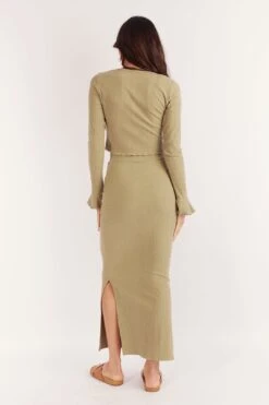ALINA MIDI SKIRT - OLIVE RIBBED -Layer Outfit 39573712109786 4