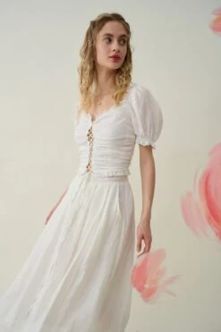 Nellie 21 | Linen Skirt With Lace -Layer Outfit 39607694098686 5