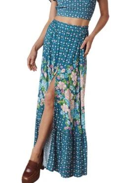 Spell Yellow Rose Maxi Skirt In Cornflower Blue