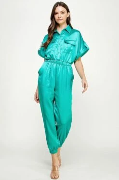 Turquoise Satin Jumpsuit