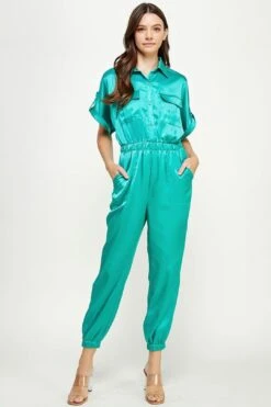 Turquoise Satin Jumpsuit -Layer Outfit 39805663510757 3