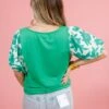 Green Floral Puff Sleeve Top -Layer Outfit 39820287017174 2