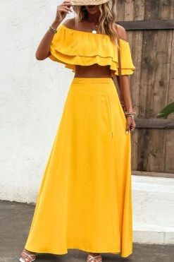 Layered Crop Top And Split Maxi Skirt Set -Layer Outfit 39825341513963 4