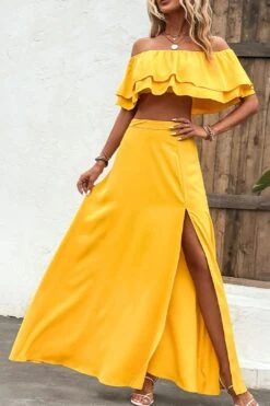 Layered Crop Top And Split Maxi Skirt Set -Layer Outfit 39825341546731 5
