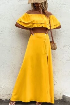 Layered Crop Top And Split Maxi Skirt Set -Layer Outfit 39825341579499 6