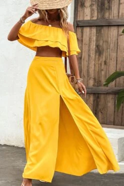 Layered Crop Top And Split Maxi Skirt Set -Layer Outfit 39825341612267 7