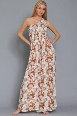 One Shoulder Ginger White Pant Jumpsuit