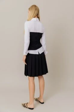 Corset Style Top And Pleated Skirt Set In Black/White 24 Corset Style Top And Pleated Skirt Set In Black/White -Layer Outfit 39864685592805 9
