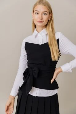 Corset Style Top And Pleated Skirt Set In Black/White 29 Corset Style Top And Pleated Skirt Set In Black/White -Layer Outfit 39864685625573 14