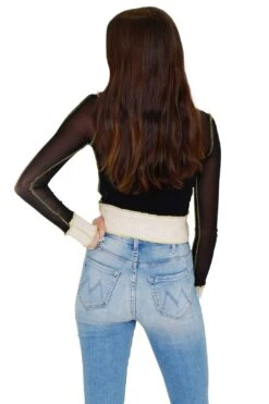 Mesh + Knit Patchwork Top - Black / Cream -Layer Outfit 39868443558172 3