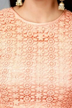 Elegant Peach Colored Crop Top & Flare Skirt - Rent -Layer Outfit 39968050905364 3