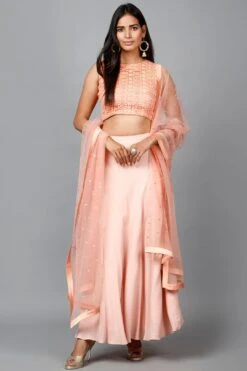 Elegant Peach Colored Crop Top & Flare Skirt - Rent