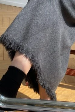 [Korean Style] Cinched Waist Frayed Hem Winter Long Skirt W/ Back Slit -Layer Outfit 39971859267890 6