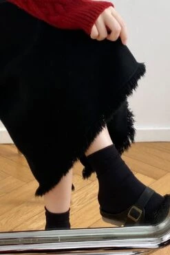 [Korean Style] Cinched Waist Frayed Hem Winter Long Skirt W/ Back Slit -Layer Outfit 39971860807986 13