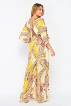 V-neck Yellow Paisley Jumpsuit 7 V-neck Yellow Paisley Jumpsuit -Layer Outfit 40071992279269 3