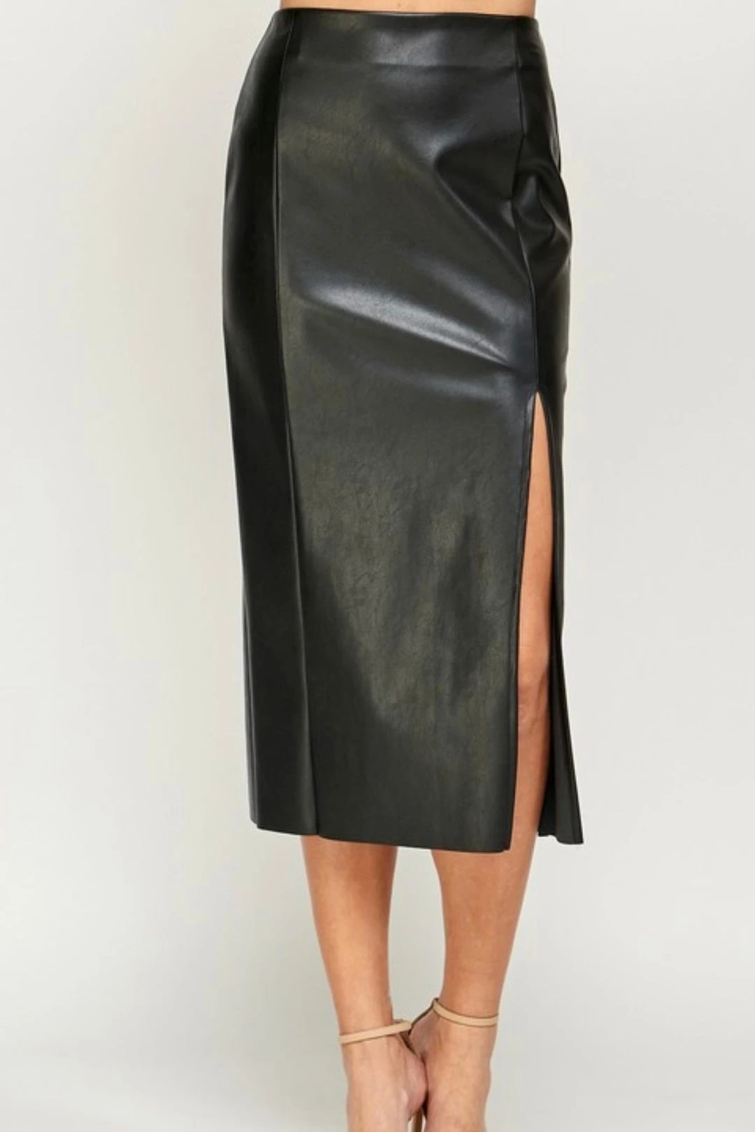 Black Faux Leather Midi Skirt 5 Black Faux Leather Midi Skirt - Image 3
