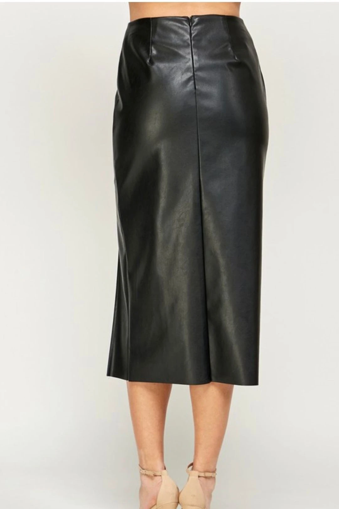 Black Faux Leather Midi Skirt 7 Black Faux Leather Midi Skirt - Image 5