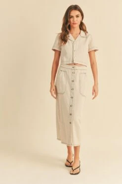 The Brenna Contrast Stitch Top + Skirt Set - Sold Separately