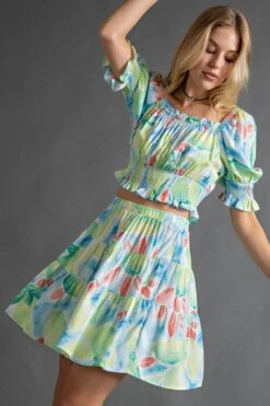 "Tanya" Watercolor Print Skirt