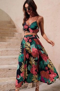 Boho Floral Two Piece Crop Top Skirt Set -Layer Outfit 41038340653368 4