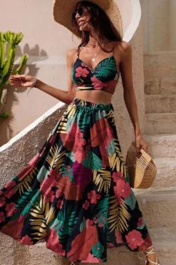 Boho Floral Two Piece Crop Top Skirt Set -Layer Outfit 41038341079352 5