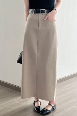 [Korean Style] Minimalistic High Waist Pocket Cargo Skirt W/ Belt -Layer Outfit 41565532422450 5