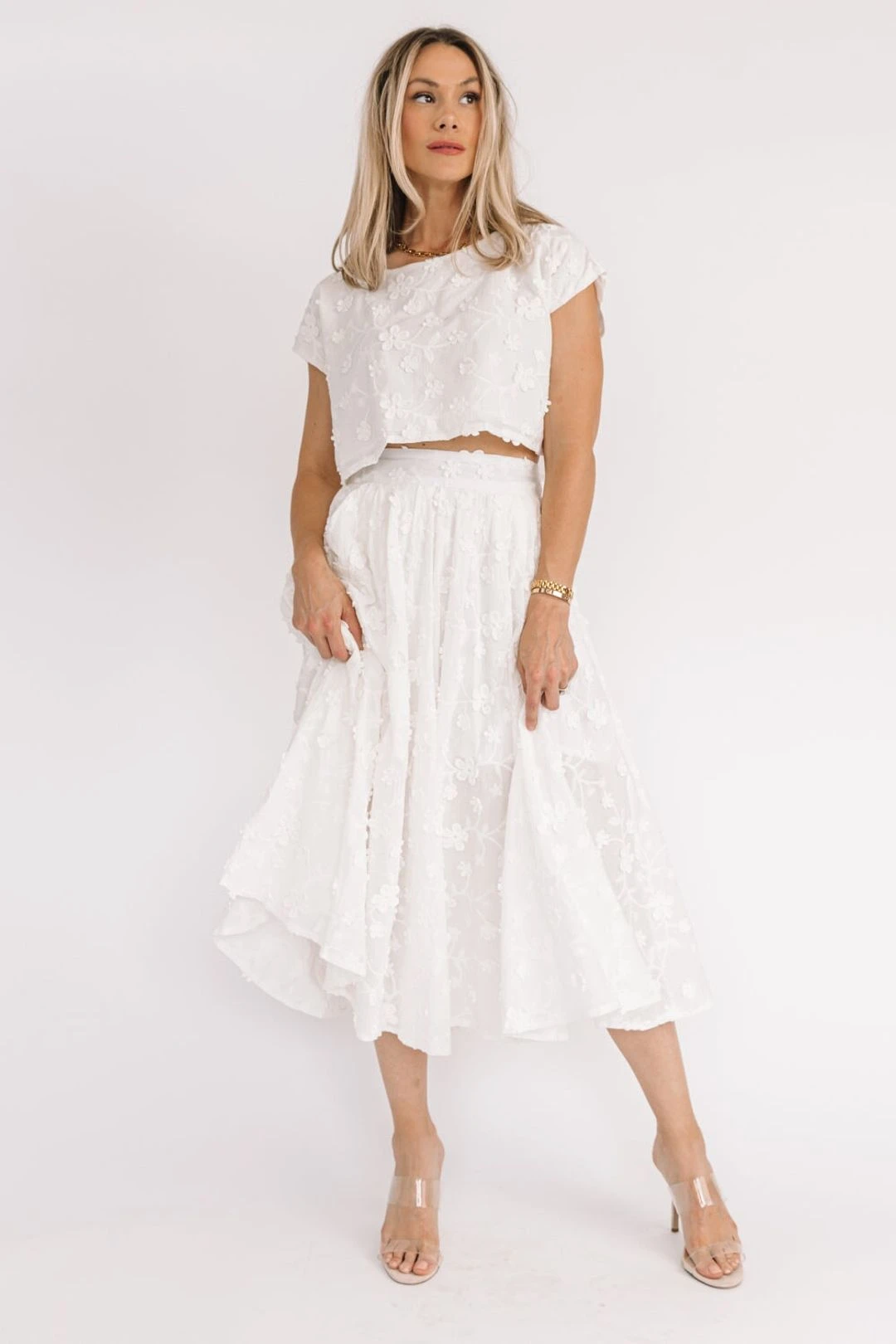 Petal Pop Off White Crop Top & Skirt Set 3 Petal Pop Off White Crop Top & Skirt Set