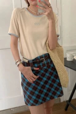 [Korean Style] Retro High Waist Plaid Short Skirt -Layer Outfit 41772082364722 5