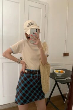 [Korean Style] Retro High Waist Plaid Short Skirt -Layer Outfit 41772082430258 7
