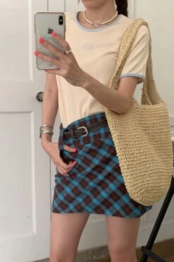 [Korean Style] Retro High Waist Plaid Short Skirt -Layer Outfit 41772082495794 2