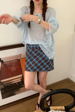 [Korean Style] Retro High Waist Plaid Short Skirt -Layer Outfit 41772113822002 12