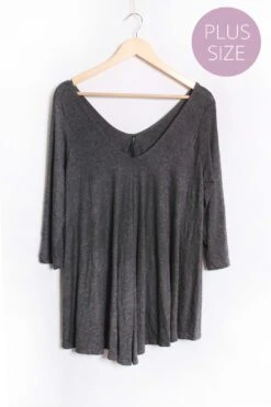 Women's Plus 3/4 Sleeve Scoop Neck Ruffle Solid Top