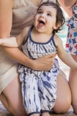 Organic Cotton Bubble Jumpsuit - Twisted Tie Dye - Blue Smoke - BURT -Layer Outfit 42724988453028 3