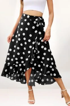 Tie Flowy Polka Dot Asymmetrical Skirt SALE