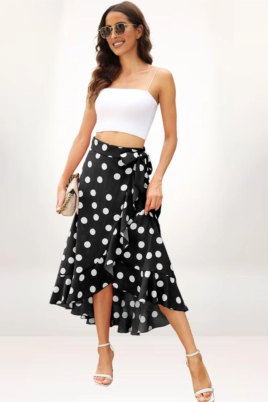 Tie Flowy Polka Dot Asymmetrical Skirt SALE 4 Tie Flowy Polka Dot Asymmetrical Skirt SALE - Image 2