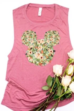 Fall Orange Floral Mickey Muscle Tank