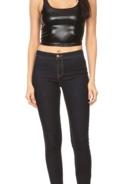 Sakkas Women's Stretchy Sleeveless Liquid Metallic Club Crop Tank Top Made In USA -Layer Outfit 4513337540707 5