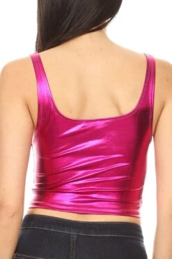 Sakkas Women's Stretchy Sleeveless Liquid Metallic Club Crop Tank Top Made In USA -Layer Outfit 4513337606243 7