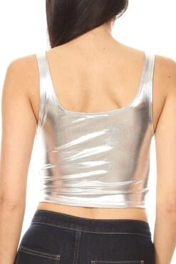 Sakkas Women's Stretchy Sleeveless Liquid Metallic Club Crop Tank Top Made In USA -Layer Outfit 4513337966691 17