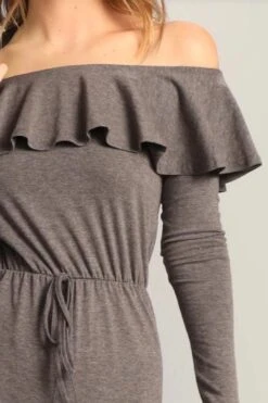 Women Waist Knot Sexy Ruffle Bardot Jumpsuit / Off The Shoulder Yogawear -Layer Outfit 4519996588085 6