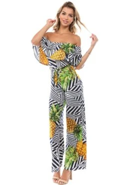 Off Shoulder Pineapple Print Jumpsuit - #B245-F08 -Layer Outfit 4600335335485 8