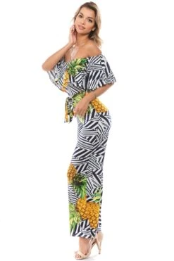 Off Shoulder Pineapple Print Jumpsuit - #B245-F08 -Layer Outfit 4600335433789 6
