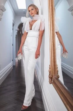 Deep V Neck Sleeveless Backless Lace Bow Jumpsuit