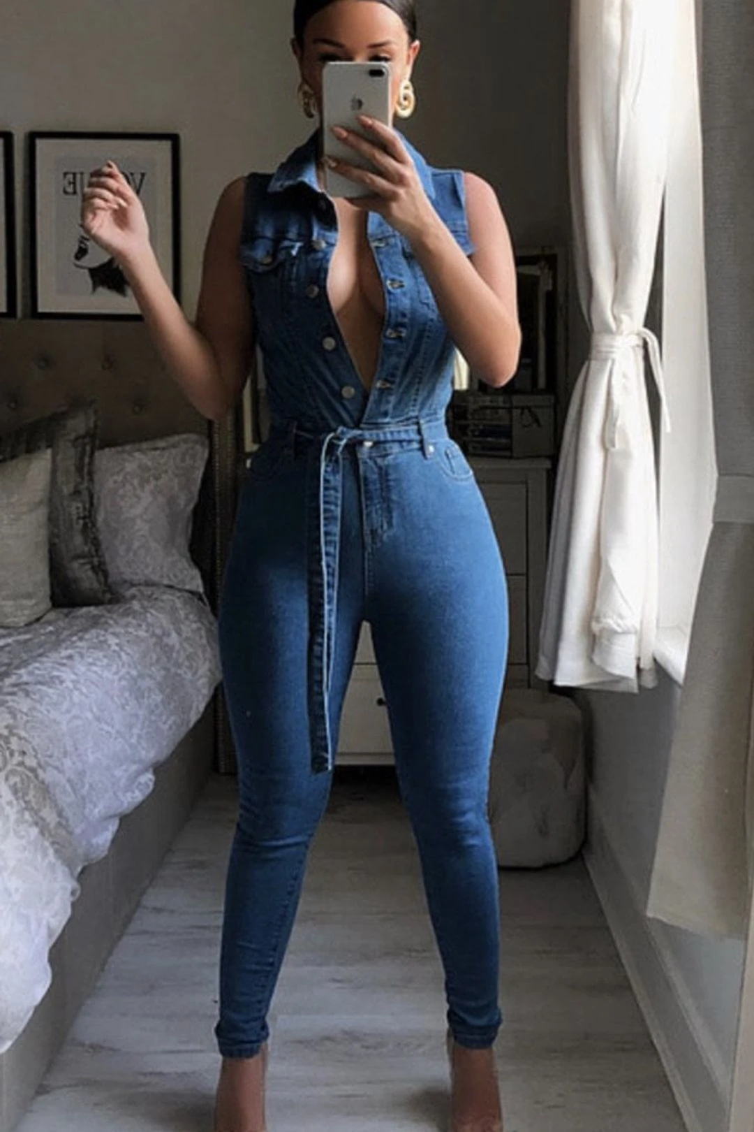 Belted Denim Jumpsuit 4 Belted Denim Jumpsuit - Image 2