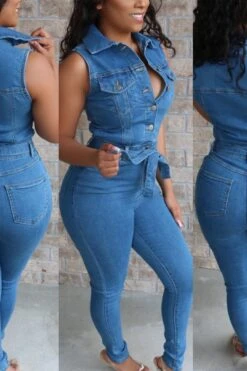 Belted Denim Jumpsuit