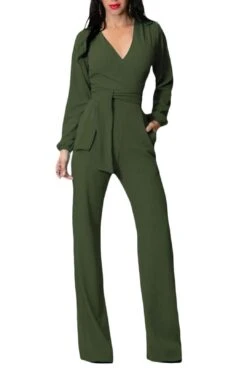 Iyasson Long Sleeve Wide Leg Belted Jumpsuit