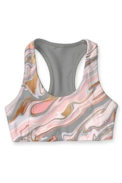 Vanilla Sky Stella Grey Printed Seamless Racerback Sport Yoga Bra - Women