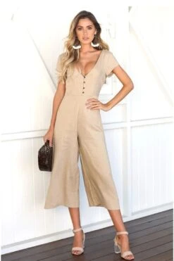 V-neck Fashion Casual Pants Button Jumpsuit