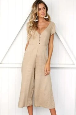 V-neck Fashion Casual Pants Button Jumpsuit -Layer Outfit 7103595184217 6