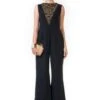 Rent Black Jumpsuit With A Chained Yoke Embroidery